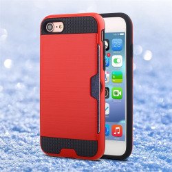 iPhone 8 / 7 Credit Card Slot Armor Hybrid Case (Red)